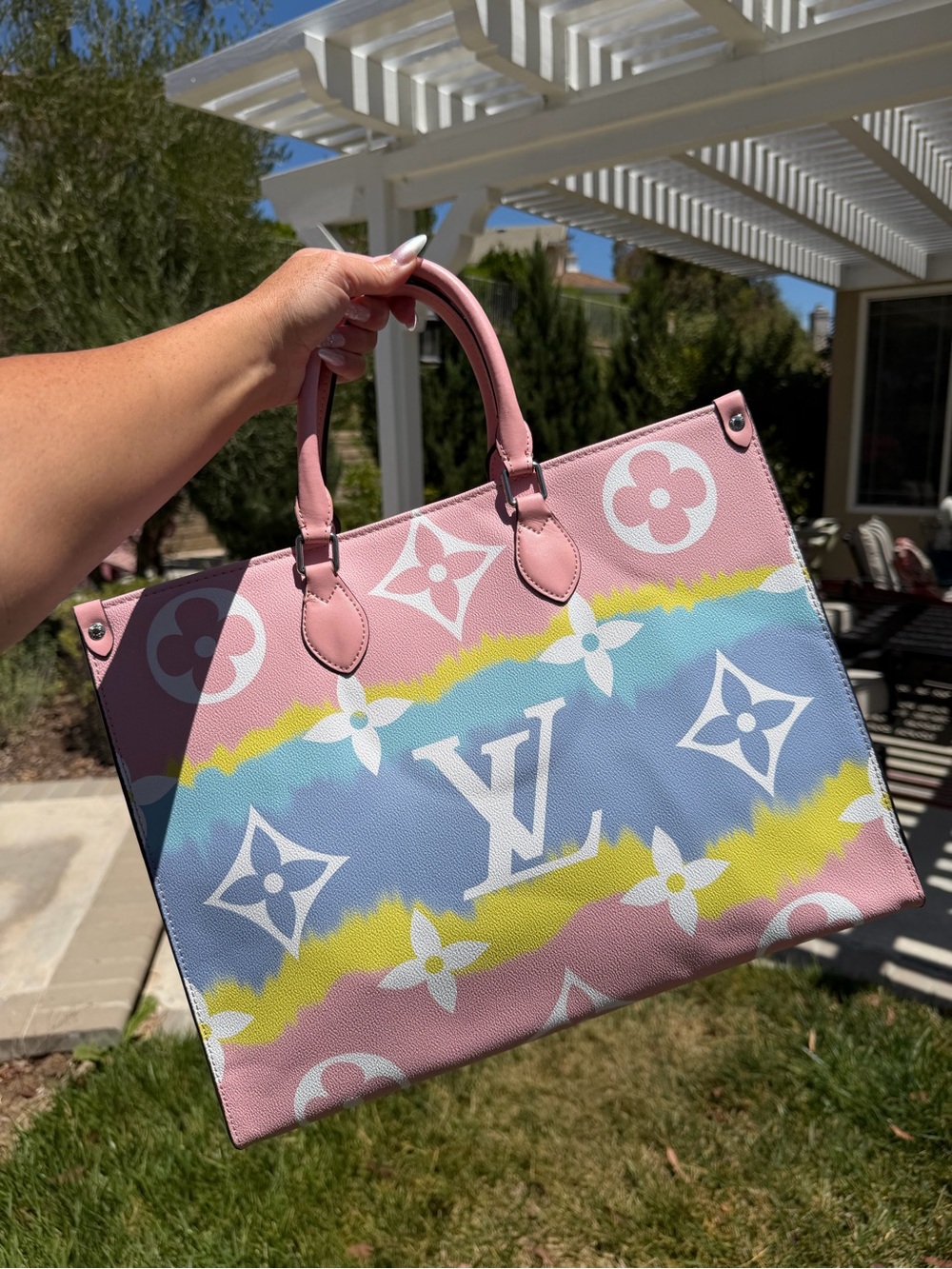 NEW LV Large GM Escale Onthego Pastel Pink Purple Yellow Tie-Dye Tote Bag - Picture 7 of 14